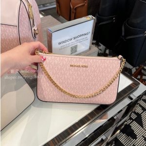 美國代購 🇺🇸 現貨 MICHAEL KORS MK 防刮 條鏈包 兩用包 粉色粉印花麻將包側背包腋下包肩背包方包T型包