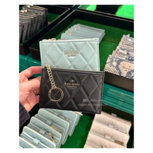 美國代購🇺🇸 現貨 KATESPADE 超美 小香風 菱格紋 黑色白色鑰匙圈 ID視窗小零錢袋 卡包女款皮夾皮件