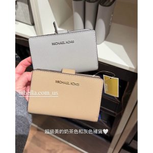 美國代購🇺🇸 現貨 9色！爆款補貨! 超美 MK Michael Kors 玫瑰粉 女生 防刮 中夾 拉鍊零錢袋格 皮夾