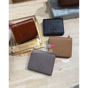 美國代購🇺🇸 現貨 Tory Burch TB Thea 女款 短夾 皮夾 錢包 大象灰黑色焦糖色LOGO三折式信封