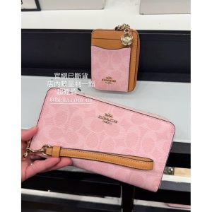 美國代購🇺🇸 現貨Coach 限定款粉色系單寧色水洗單寧粉印花老花小單層長夾手拿包條鏈包後背包短夾皮夾卡包小零錢袋側背包